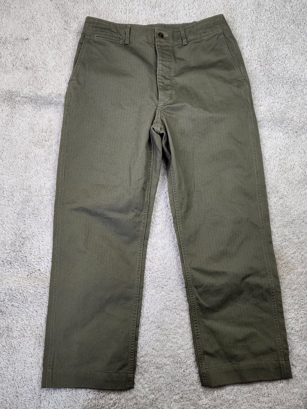 Buck Mason Maverick Slim Officer Pants Mens 31x27 Green Slub Twill Chino Casual